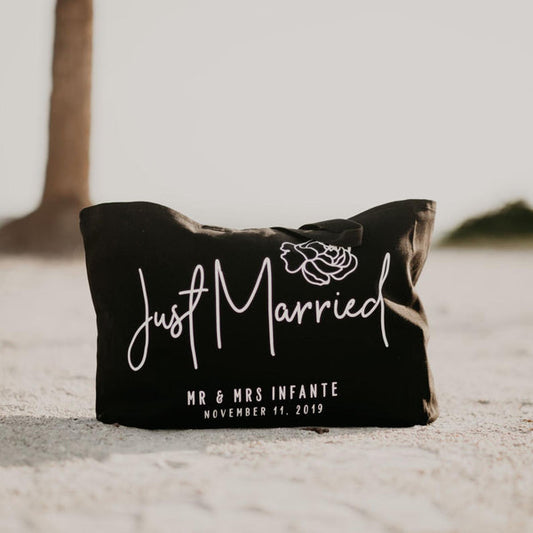 Just Married Personalized Canvas Beach Bag