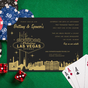 Las Vegas Strip Black and Gold Wedding Invitation