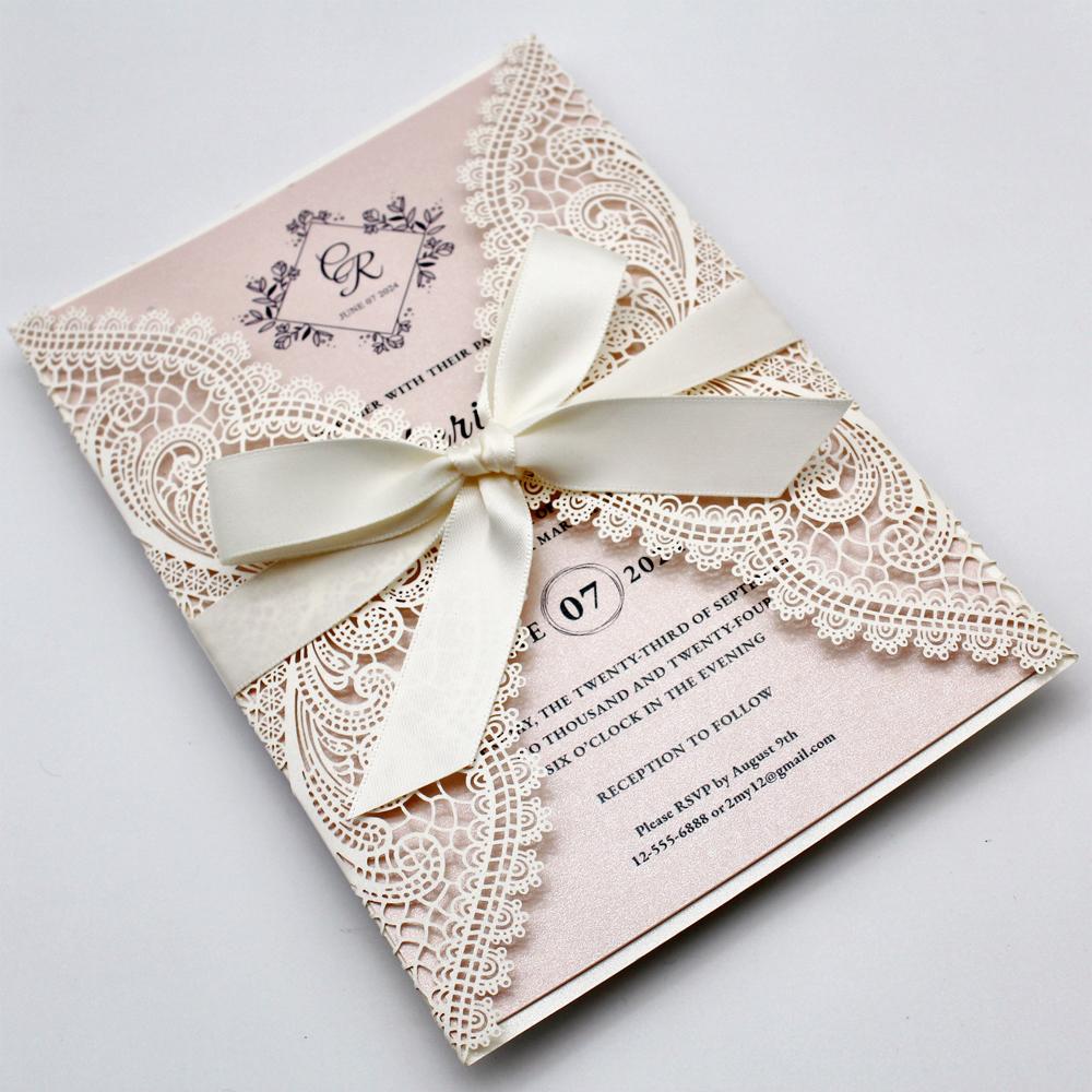 Laser Cut Lace Wedding Invitations with RSVP Cards, Elegant Wedding Invites - Picky Bride
