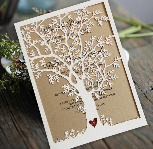 Laser Cut Tree Wedding Invitations, Fall Wedding Invitation Cards, Tree Wedding Invite, Rustic Wedding Invitations