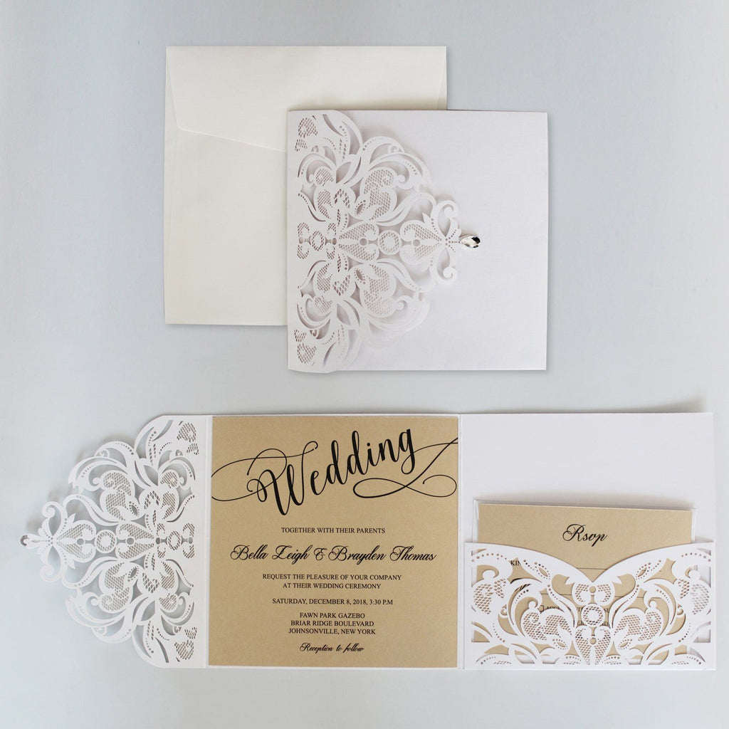 Laser Cutting Invitations, White Customized Invites Cards with RSVP Cards