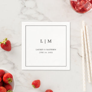 Lauren Black and White Monogram Elegant Wedding Napkins