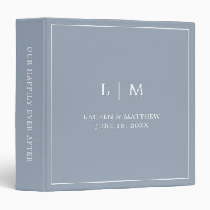 Lauren Dusty Blue Monogram Elegant Wedding 3 Ring Binder