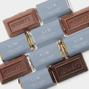 Lauren Dusty Blue Monogram Elegant Wedding Hershey's Miniatures