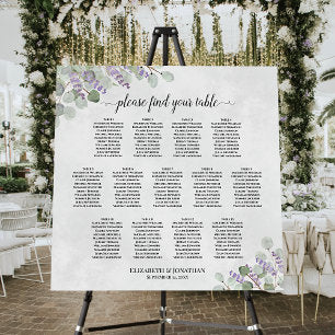Lavender Eucalyptus 13 Table Wedding Seating Chart Foam Board