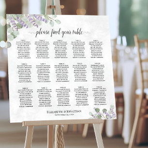 Lavender Eucalyptus 15 Table Wedding Seating Chart Foam Board