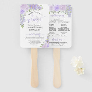 Lavender Purple Watercolor Floral Wedding Program Hand Fan