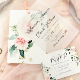 Layered Blush Pink Flower Vellum Wedding Invitations CDI006