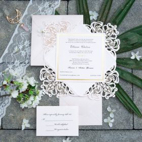 Romantic Blush Pink Laser Cut Gold Foil Stamped Wedding Invitations Swws226