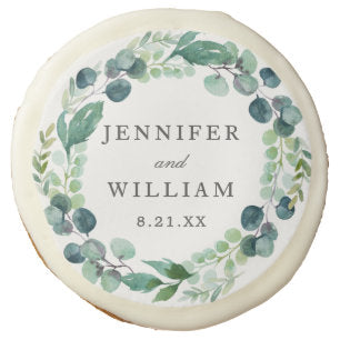 Leafy Watercolor Botanical Wreath Wedding Favor Sugar Cookie