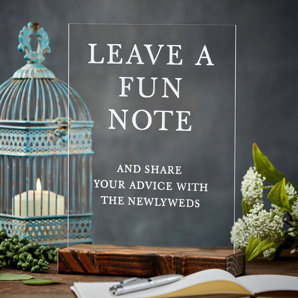 Leave a Fun Note Advice For the Newlyweds Acrylic Wedding Sign