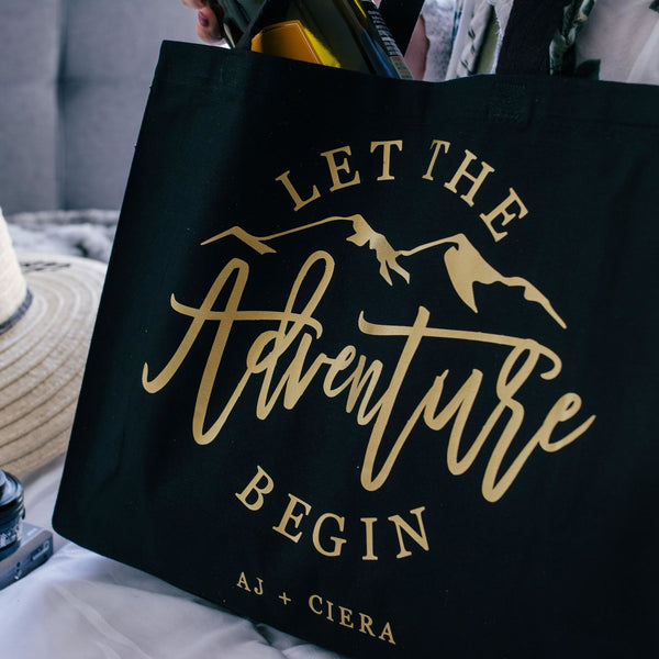 Let the Adventure Begin Personalized Canvas Bag Bride Tote Bag, Engagement Gift Idea for Friends
