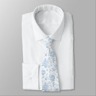 Light Blue Porcelain Floral Wedding Groomsmen Gift Neck Tie