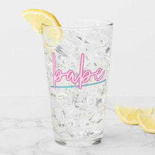 LOLA Neon Blue and Pink 90's Babe Bachelorette Glass