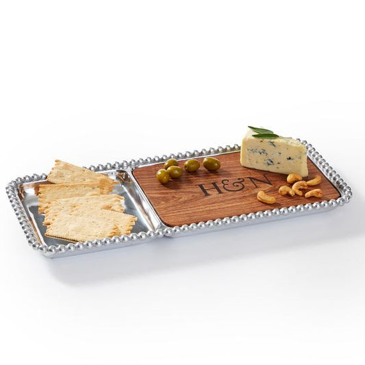 Long Beaded Silver And Walnut Wood Cheese Board