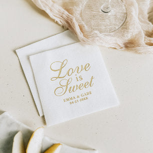 Love is Sweet Custom Script Wedding Monogram Foil Napkins