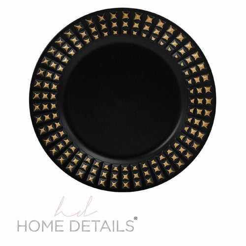 13" Black with Gold Trim Star Round Plastic Charger Plate | 1 Charger