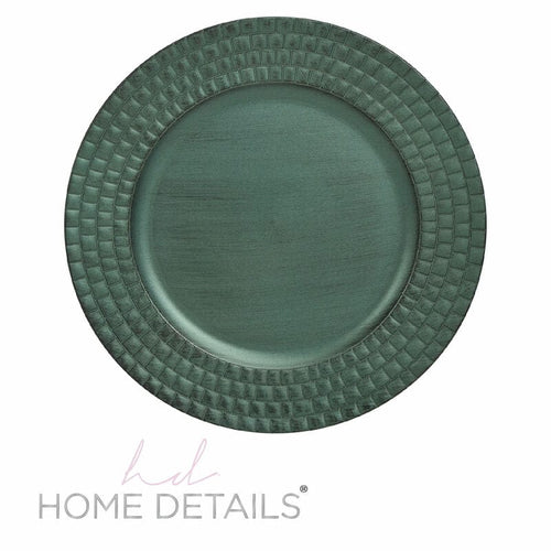 13" Hunter Green Weaved Round Plastic Charger Plate | 1 Charger