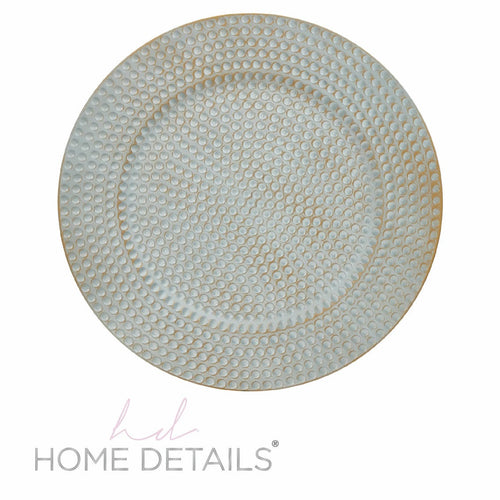 13" White and Gold Golfed Round Plastic Charger Plate | 1 Charger