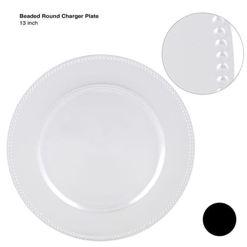 13" Silver Beaded Round Plastic Charger Plate | 1 Charger