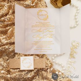 Luxurious Gold Monogram Acrylic Wedding Invitation With Vellum Wrap Sapv035