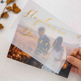 Luxury Custom Photo Wedding Invitation With Rose Gold/Gold/Silver Foil Vellum Paper Layered Swvl002