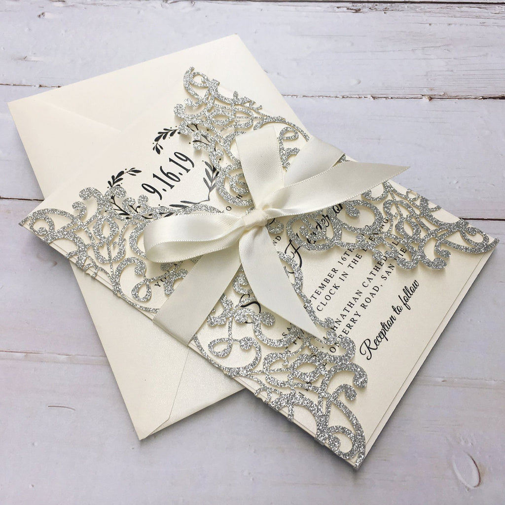 Luxury Glitter Silver Wedding Invitations, Grey Invitation Cards for Wedding