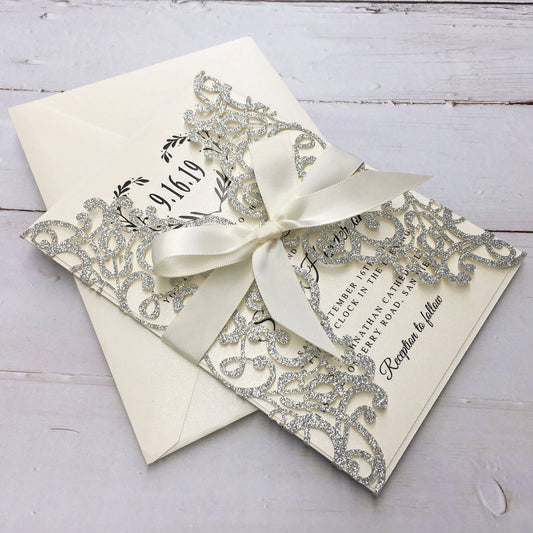 Luxury Glitter Silver Wedding Invitations, Grey Invitation Cards for Wedding