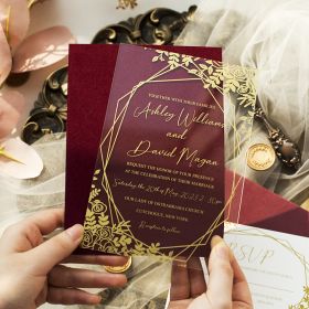 Luxury Gold Leaf Geometric Acrylic Wedding Invitations Swal079