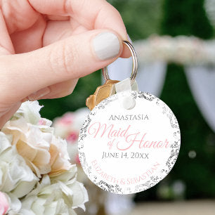 Maid of Honor Keychain Wedding Gift Pink & Gray