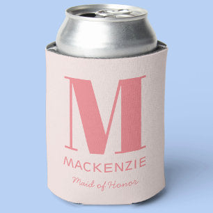 Maid of Honor Pink Monogram Name Can Cooler