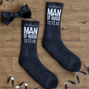 Man of Honor Gift Bridal Party Black Wedding Socks