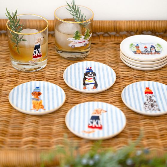 Mark & Graham X Gray Malin Ski Dog Coasters, Set Of 4