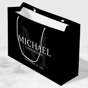 Masculine Black Personalized Groomsmen Large Gift Bag