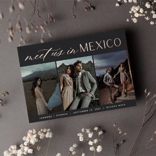 Meet Us In Mexico Three Photo Save the Date Foil Invitation
