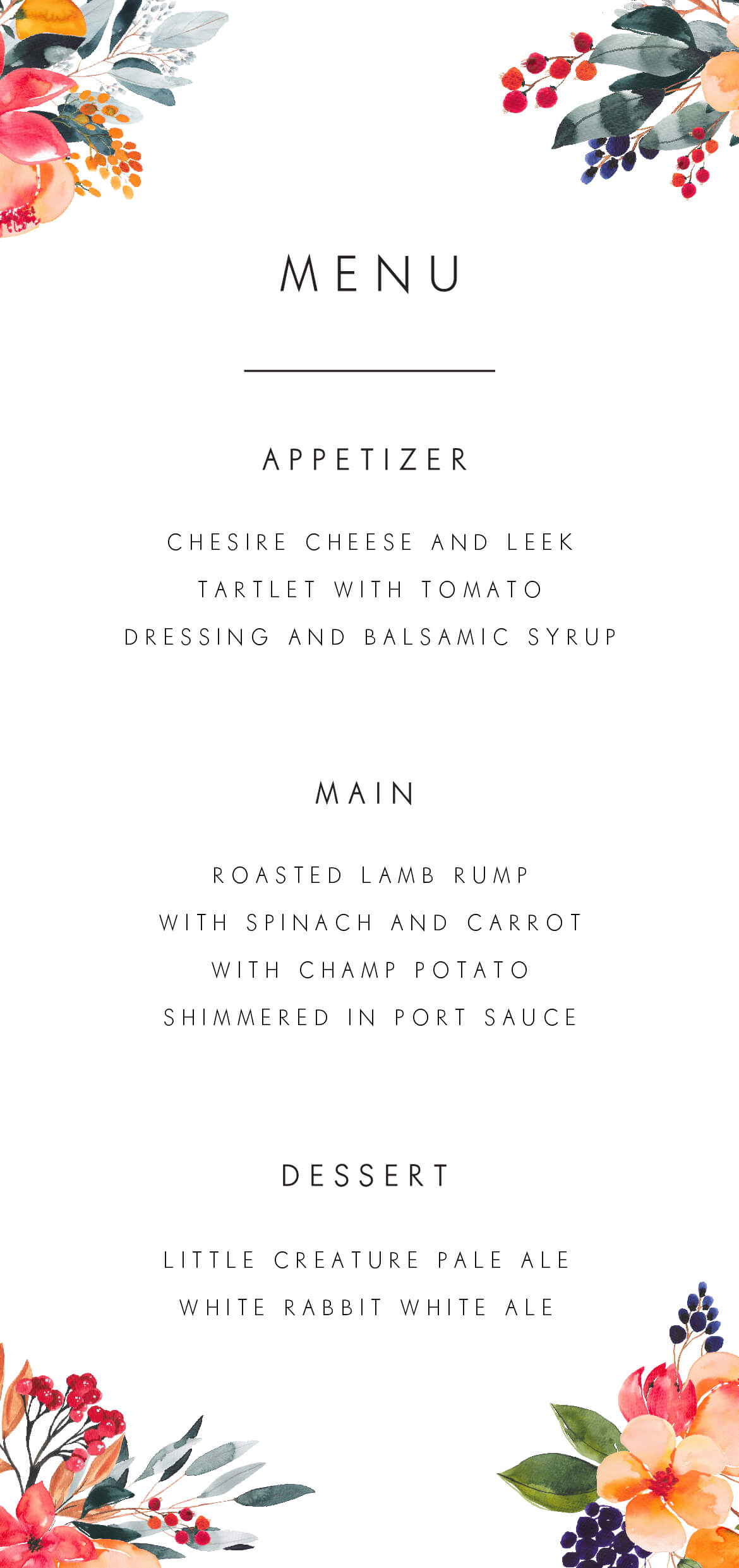 Floral Crown GeorgiaMenu Cards by Joy