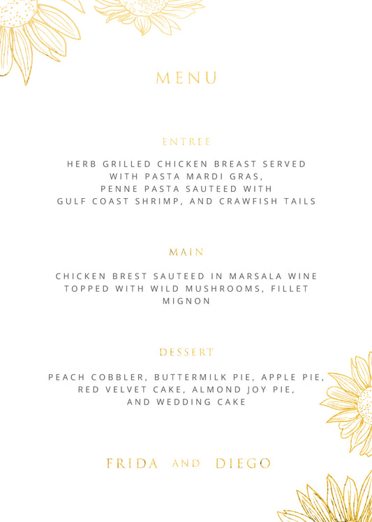 Golden SunflowerMenu Cards by Alexander K.