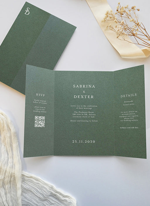 Minimal Sage Wedding Invitations by Carrisa G.