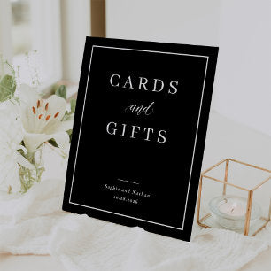 Minimal and Chic Black Cards and Gifts Wedding Pedestal Sign