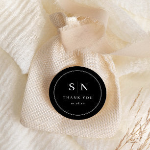 Minimal and Chic Black Wedding Monograms Classic Round Sticker