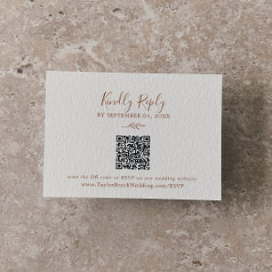 Minimal Leaf Boho Cream QR Code Wedding RSVP Enclosure Card