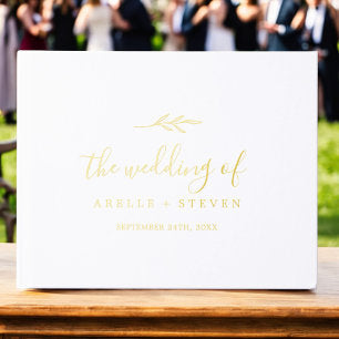 Minimal Leaf Gold Foil Monogram Back Wedding Foil Guest Book