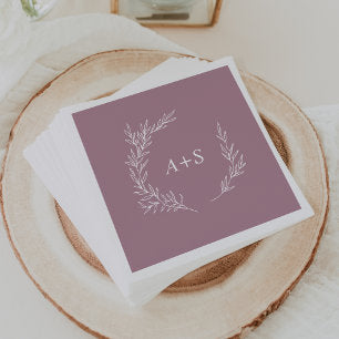 Minimal Leaf Mauve Monogram Wedding Napkins