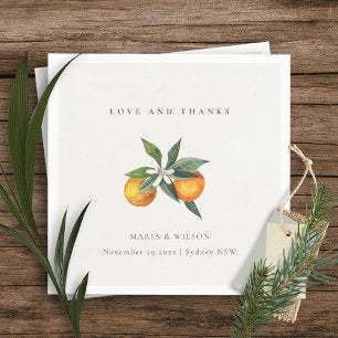 Minimal Orange Botanical Boho Love Thanks Wedding Napkins