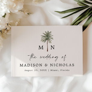 Minimal Palm Tree Monogram Photo Wedding Guest Book