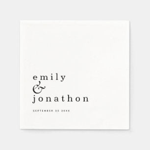 Minimalist Black White Names Date Wedding Napkins