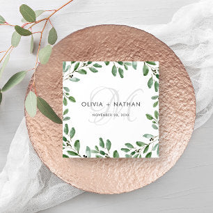 Minimalist Foliage Monogram Wedding Napkins