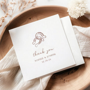 Minimalist Horseshoe Brown and White Wedding Napkins