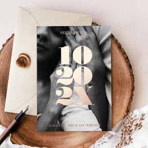 Minimalist Numeric Date Save the Date Rose Gold Foil Invitation