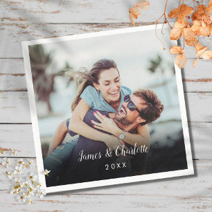 Minimalist Personalized Photo Script Name Date Napkins